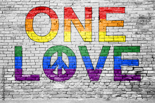 One Love Motivation Graffiti on Brick Wall