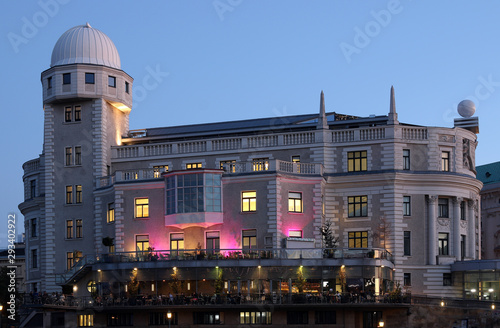 Urania observatory by night Vienna inner city Austria photo