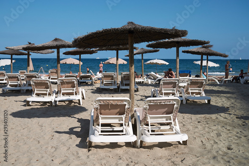 Ibiza, Spain - August 28, 2019 : View of Playa en Bossa