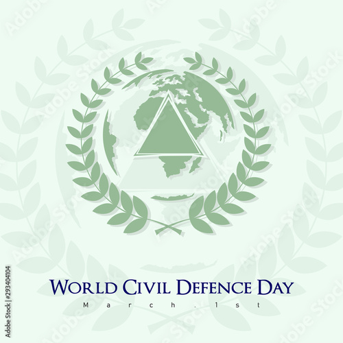 Green orange World Civil Defence Day with a symbol of rice surrounding the earth and a triangular symbol