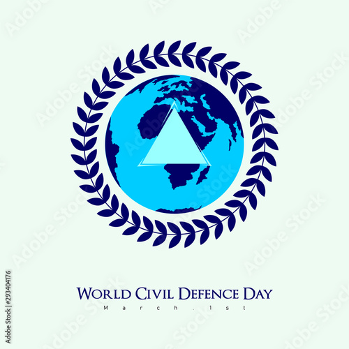 Green orange World Civil Defence Day with a symbol of rice surrounding the earth and a triangular symbol
