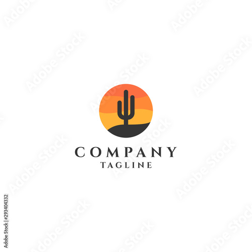 Desert Sunset Logo Icon Design Template. Circle, Cactus Vector