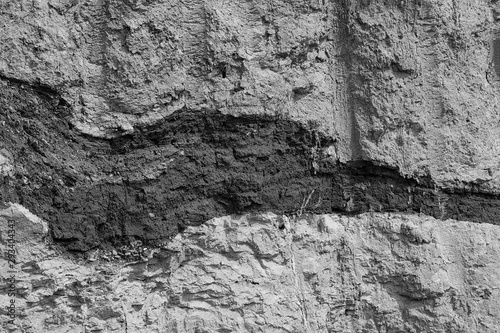 Texture of different layers of clay underground in a clay quarry. clay wall background close up