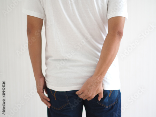 anorectal abscess and anal fistula and strongyloidiasis in asian man symptom of pain and suffering his anus use for health care concept.
