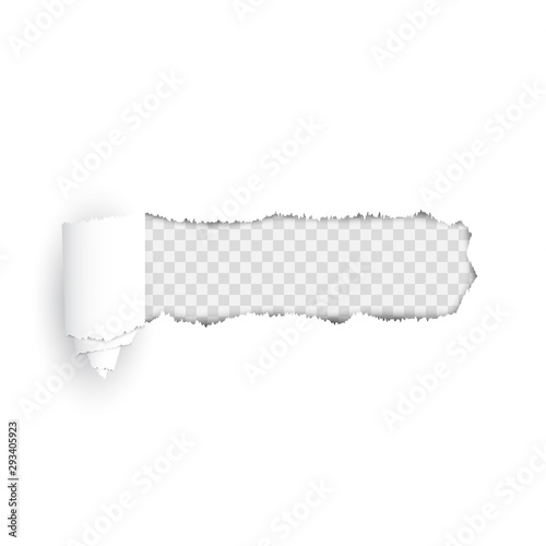 Hole torn in ripped white paper.