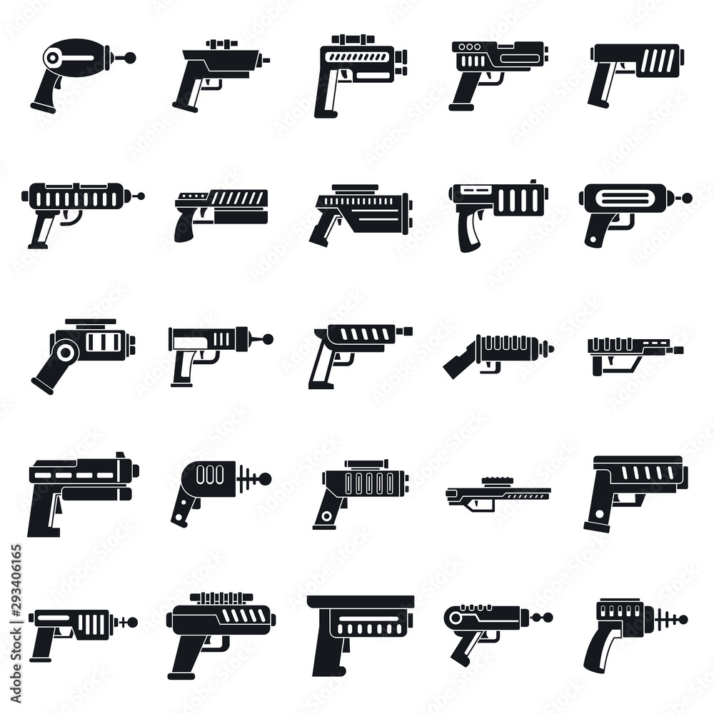 Blaster gun icons set. Simple set of blaster gun vector icons for web