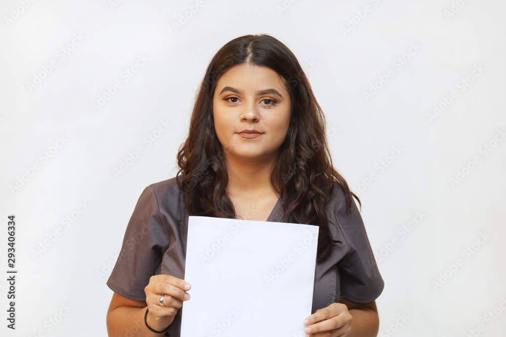 Portrait of an attractive female model, woman healthcare professional, nurse on white background with copy space Portrait of an attractive female model, woman healthcare professional, nurse on white background with copy space
