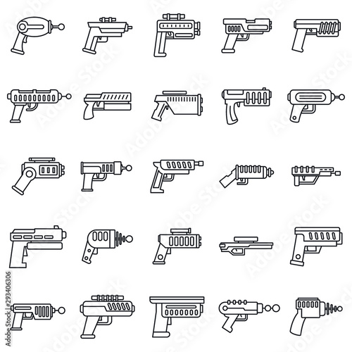 Blaster shotgun icons set. Outline set of blaster shotgun vector icons for web design isolated on white background