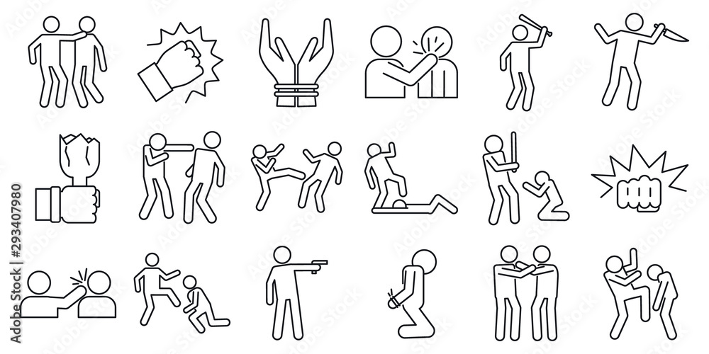 Transgression Icon Violence abuse icons set. Outline set of violence abuse vector icons ...