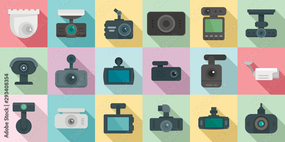 DVR icons set. Flat set of DVR vector icons for web design DVR icons set. Flat set of DVR vector icons for web design