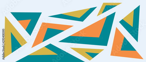 Blue, orange and green abstract triangles background, vector illustration