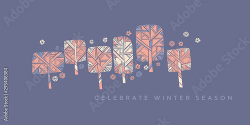 Vintage style elegant winter tree silhouette banner
