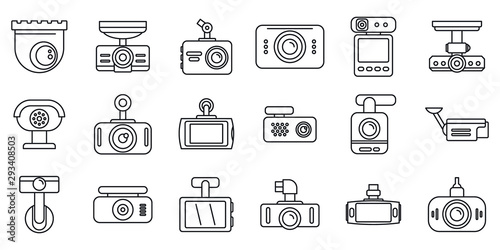 Digital DVR icons set. Outline set of digital DVR vector icons for web design isolated on white background