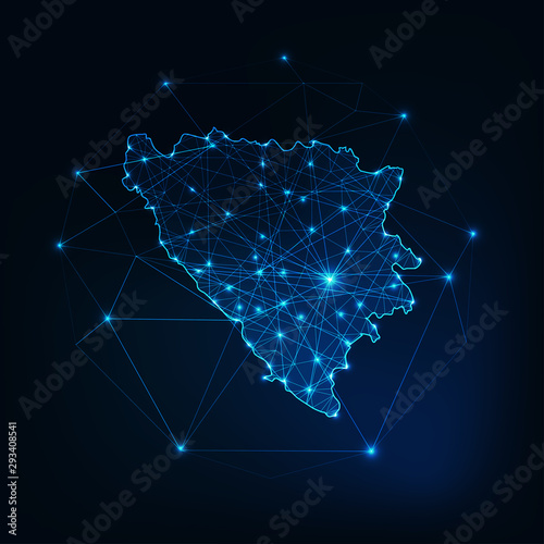 Bosnia and Herzegovina map outline with stars and lines abstract framework.