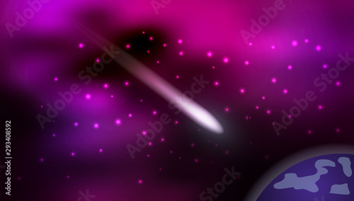 Cosmos background with flying comet. Mysterious galaxy with stars