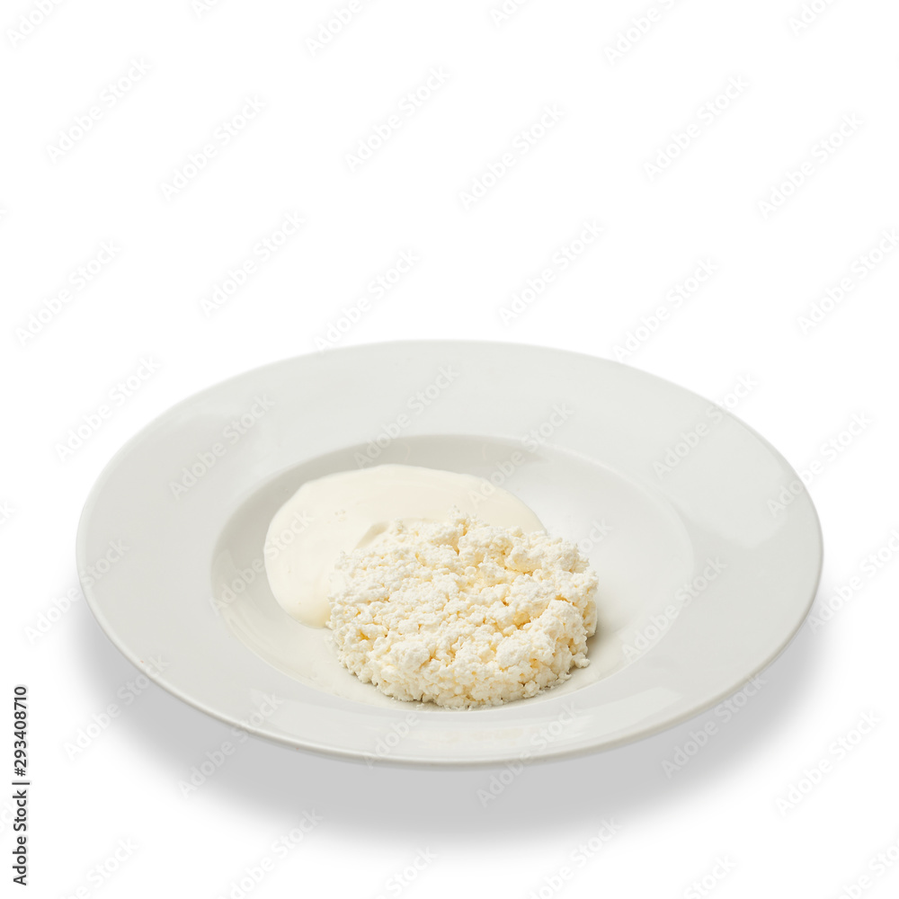 Cottage cheese with sour cream. Protein food.
