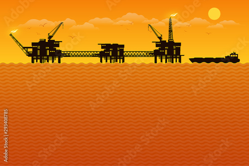 Oil derrick in sea for industrial design.