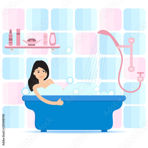 Girl taking a relaxing bubble bath.