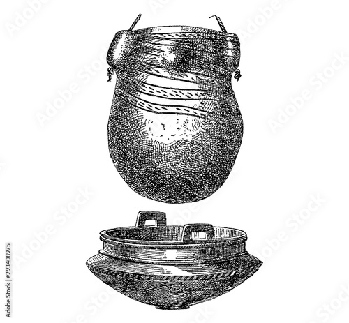 Vintage engraving set of prehistoric prehistoric metal objects