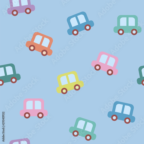 Amazing seamless vector car pattern. Baby ornament with toy machine