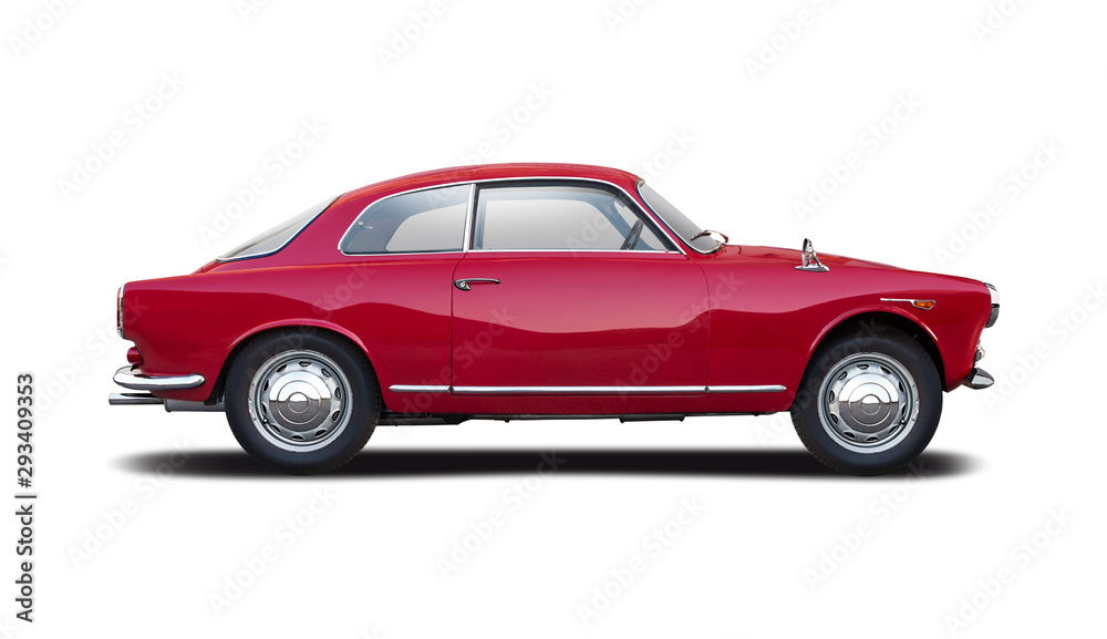 Red classic Italian sport car side view  isolated on white