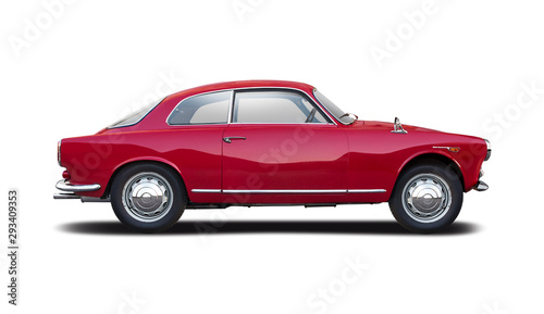 Red classic Italian sport car side view isolated on white