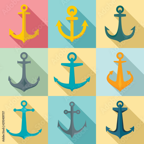 Anchor icons set. Flat set of anchor vector icons for web design