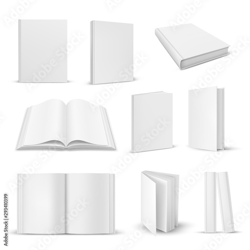Set of isolated opened and closed realistic book photo