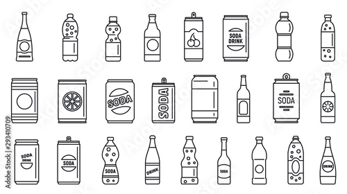 Cold soda icons set. Outline set of cold soda vector icons for web design isolated on white background photo