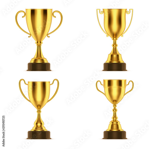 Golden cup award, 3D gold goblet trophy prize