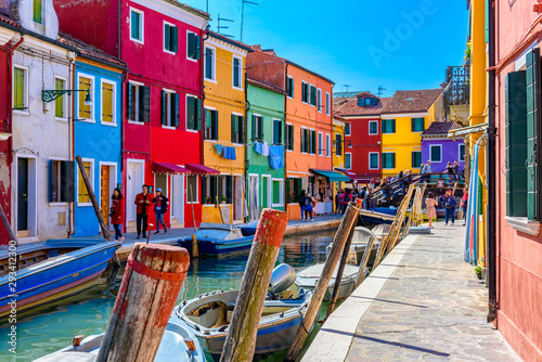 Street with colorful buildings in Burano island, Venice, Italy. Architecture and landmarks of Venice, Venice postcard © Ekaterina Belova