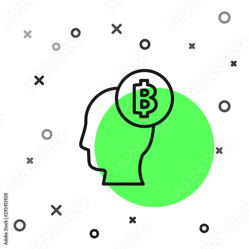 Black line Bitcoin think icon isolated on white background. Cryptocurrency head. Blockchain technology, digital money market, cryptocoin wallet. Vector Illustration