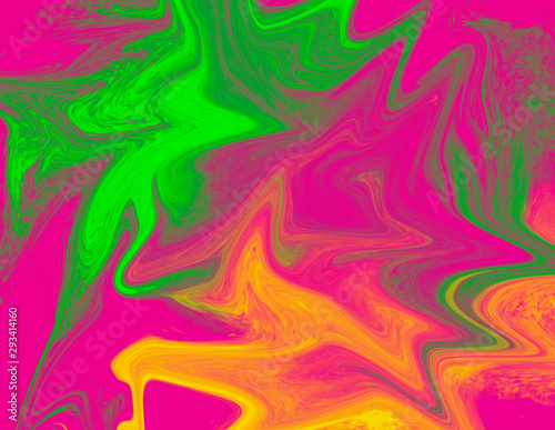 Green and yellow liquid splashes on red background.