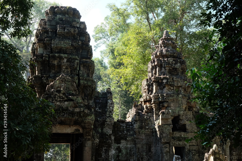 The medieval Khmer temple of Preah Khan. Medieval ruins in the forest.