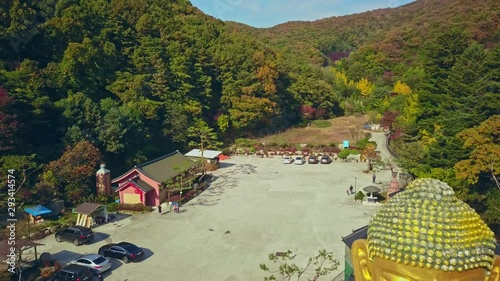 Aerial video of autumn season at Waujeongsa temple located in Yongin city, South Korea. photo