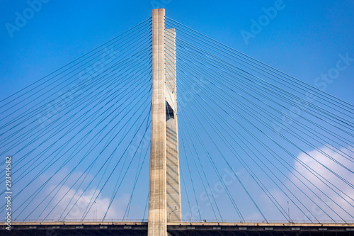 Dramatic details of Phu My Bridge in Ho Chi Minh City, Vietnam from the water angle