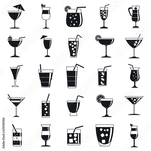 Cocktail drink icons set. Simple set of cocktail drink vector icons for web design on white background