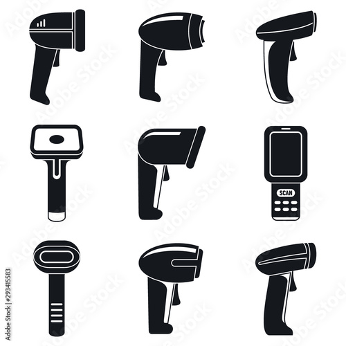 Market barcode scanner icons set. Simple set of market barcode scanner vector icons for web design on white background