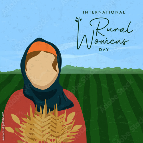 Rural womens day card of farmer worker woman