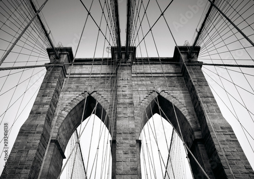 Brooklyn Bridge in black and white, NYC, Manhattan, USA