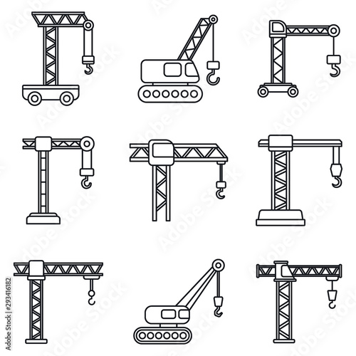 Building crane icons set. Outline set of building crane vector icons for web design isolated on white background