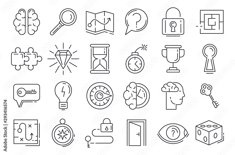 Quest icons set. Outline set of quest vector icons for web design isolated on white background Quest icons set. Outline set of quest vector icons for web design isolated on white background