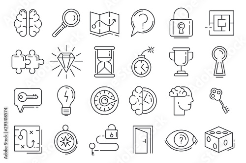 Quest icons set. Outline set of quest vector icons for web design isolated on white background