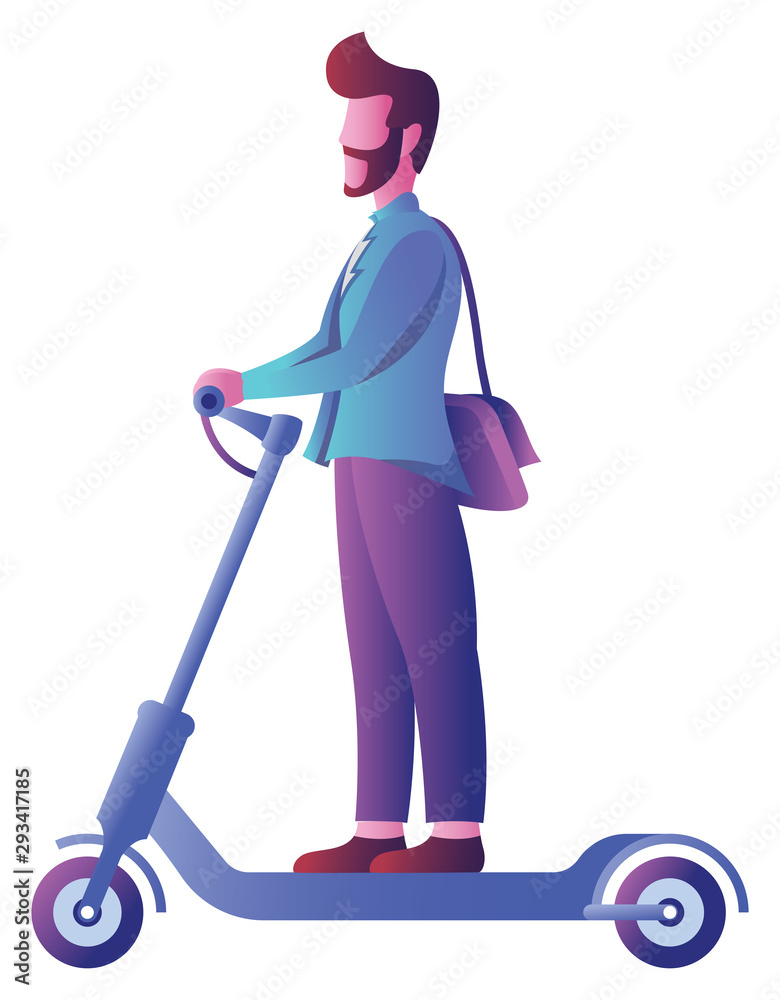 Man on Electric Scooter on White Man on Electric Scooter on White
