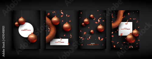 Fotografie, Tablou Christmas card set of bronze copper party ornament