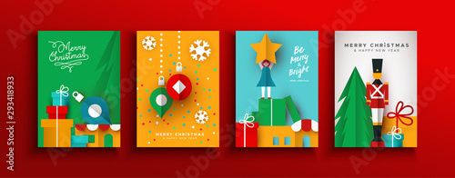 Christmas New year papercut holiday toy card set