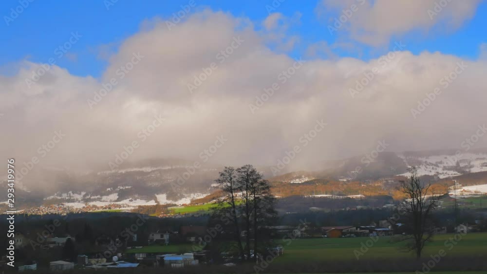 timelapse of fast moving clouds over a pasture in winter time. timelapse of fast moving clouds over a pasture in winter time.