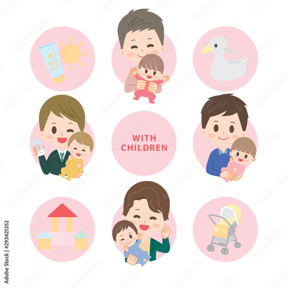 Illustration set for men to raise children Illustration set for men to raise children