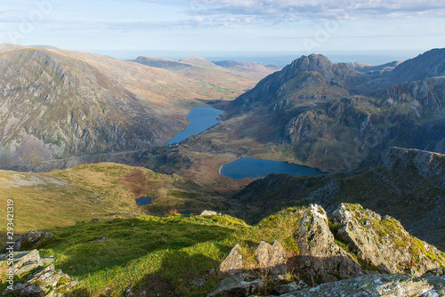 Tryfan Ogwen and Idwal lake from Y Garn summit photo