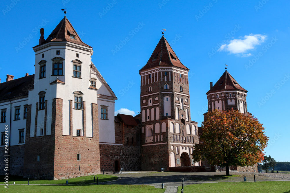 Facade of Mir castle in Belarus